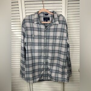 Even Tide Men's Gray Plaid Button-Up Shirt - Casual Long Sleeve Size XL